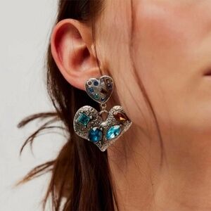 Free People My Everything Dangle Silver Metal Glass Earrings